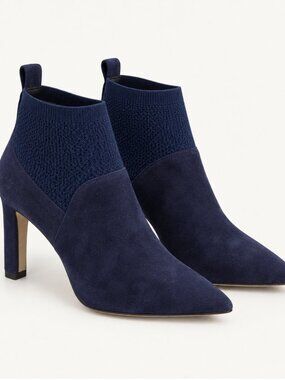 Cole Haan Navy Suede Knit Pointed Toe Heeled Ankle Boots 8.5 NIB
